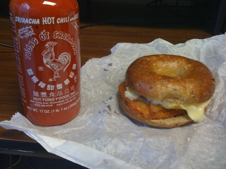 Sriracha + bruegger's bagel + Boo~Kies's = Win